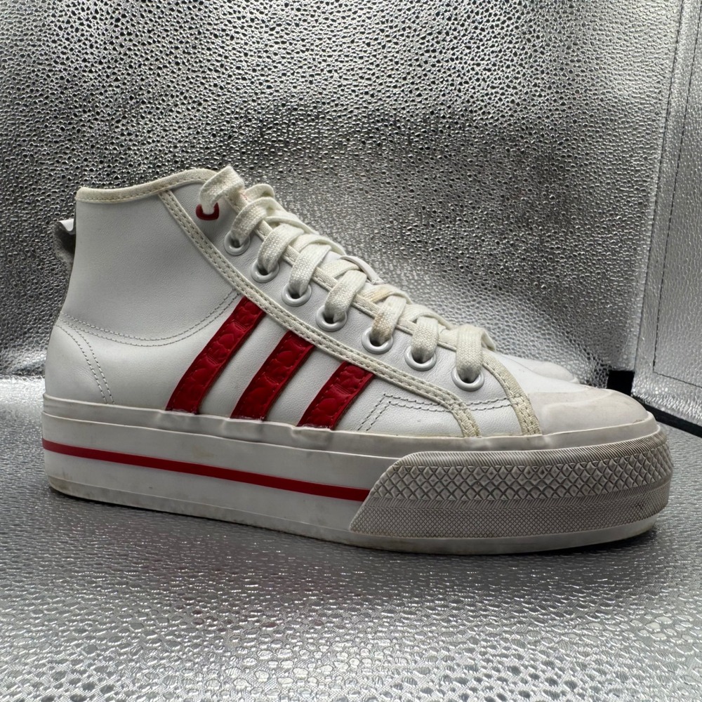 Size 7 Adidas Nizza Platform High Sneaker Womens White Red Good H02971 Leather